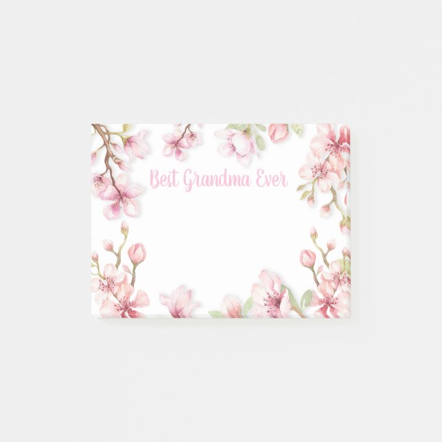 Pink White Blossoms Floral Best Grandma Ever Post-it Notes (Front)