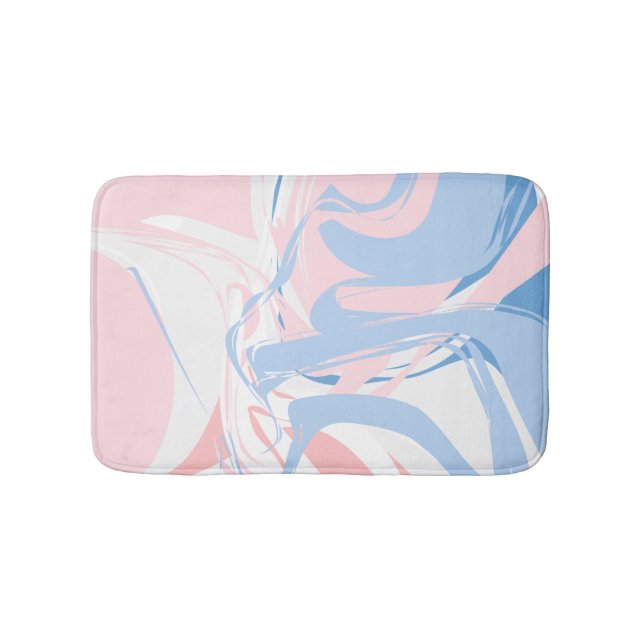 Pink White Blue Marble Swirl Abstract Bath Mat (Front)