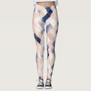 Pink White Blue Squares Leggings