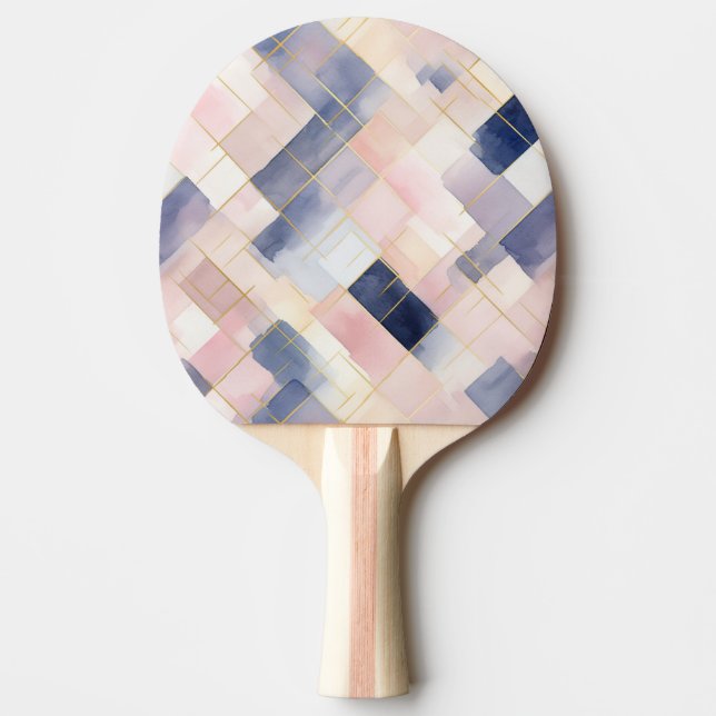 Pink White Blue Squares Ping Pong Paddle (Front)