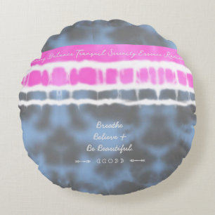 Pink white & Blue Tie dye Twist Sway in Style Round Pillow