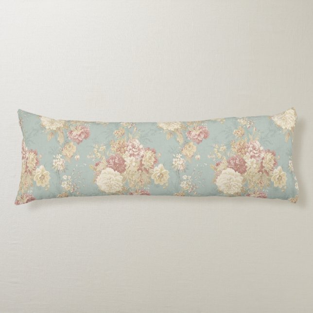 Pink White Blush Roses on Blue Background   Body Pillow (Front)