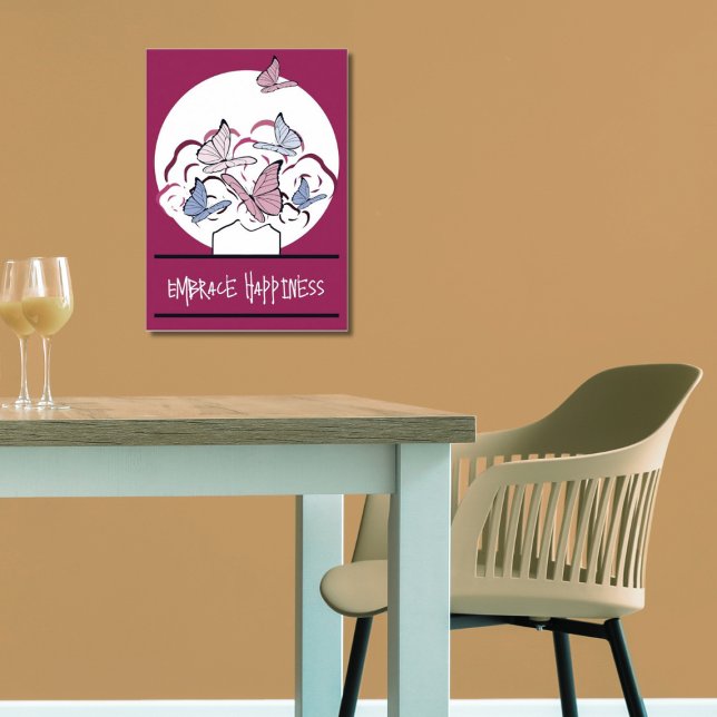 Pink & White Bouquet Butterflies Embrace Happiness Poster (Bouquet and Butterflies, Embrace Hapiness)