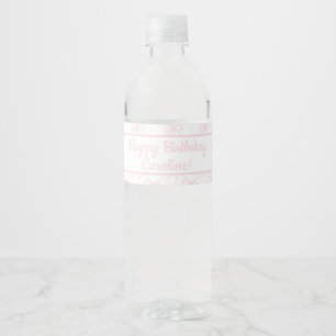 Pink & White Bow, Custom Pink Ribbon Birthday Water Bottle Label