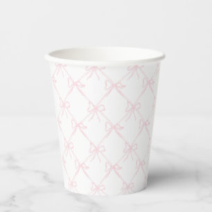 Pink & White Bow, Grandmillenial Pink Ribbon Paper Cups