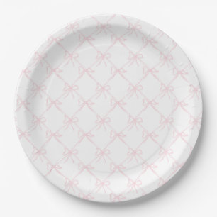 Pink & White Bow, Grandmillenial Pink Ribbon Paper Plate