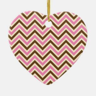 Pink White Brown Zig Zag Lines Cowgirl Country Ceramic Ornament