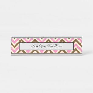 Pink White Brown Zig Zag Lines Cowgirl Country Desk Name Plate