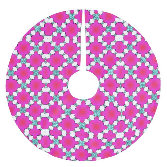 Pink & White Brushed Polyester Tree Skirt (Front)