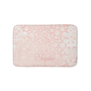 Pink white bubbles polka dots bath mat