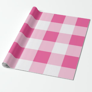 Pink White Buffalo Check Birthday Wrapping Paper