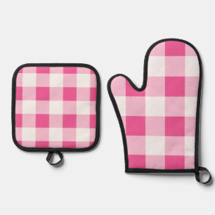 Pink White Buffalo Check  Oven Mitt & Pot Holder Set