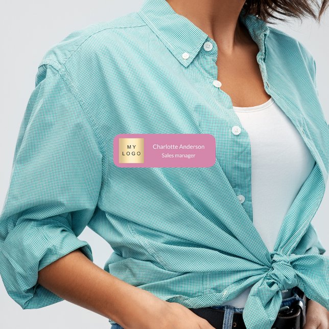 Pink white business logo employee name tag (Creator Uploaded)