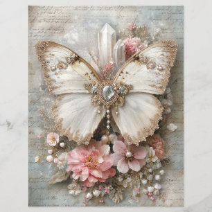 Pink White Butterfly Junk Journal Scrapbook Paper