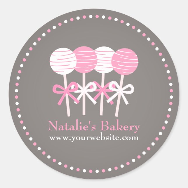 Pink White Cake Pops Bakery Business Promo Sticker (Front)