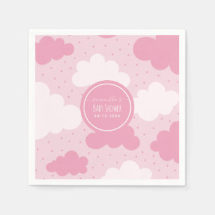Pink & White Cartoon Clouds Girl Baby Shower Cute Napkin