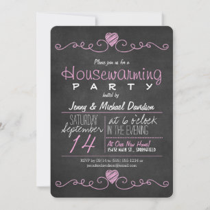 Pink & White Chalkboard Housewarming Party Invitation