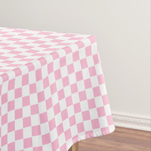 Pink White Checkered Baby Shower Kids Room Decor Tablecloth