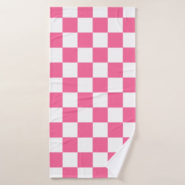 Pink White Checkered Check Pattern (Serviette de bain)
