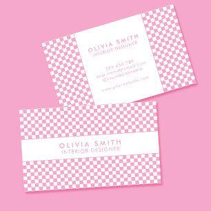 Pink White Checkered Modern Business Card