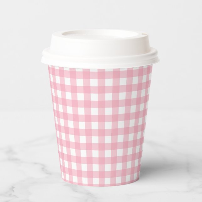 Pink & White Chequerboard Pattern Paper Cups (Front)