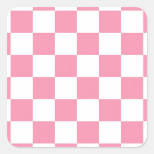 Pink white chequerboard pattern square sticker