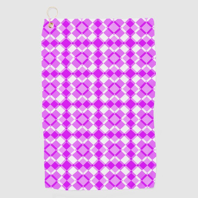 Pink White Chequered Argyle Pattern Golf Towel (Front)