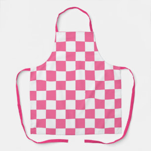 Pink White Chequered Check Pattern Apron