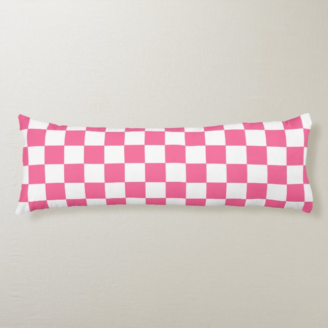 Pink White Chequered Check Pattern Body Pillow (Front)