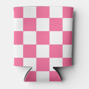 Pink White Chequered Check Pattern Can Cooler