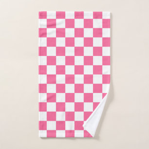 Pink White Chequered Check Pattern Hand Towel