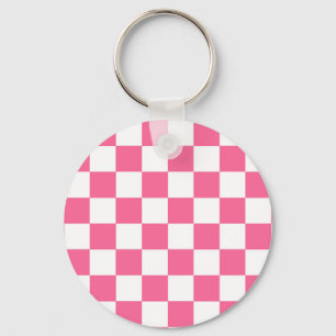 Pink White Chequered Check Pattern Keychain