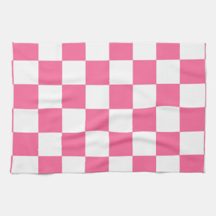Pink White Chequered Check Pattern Kitchen Towel