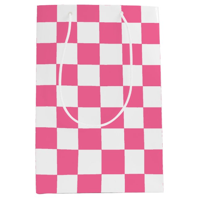 Pink White Chequered Check Pattern Medium Gift Bag (Front)