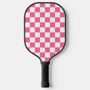 Pink White Chequered Check Pattern Pickleball Paddle