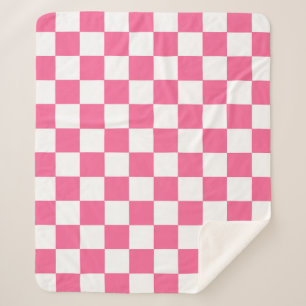 Pink White Chequered Check Pattern Sherpa Blanket