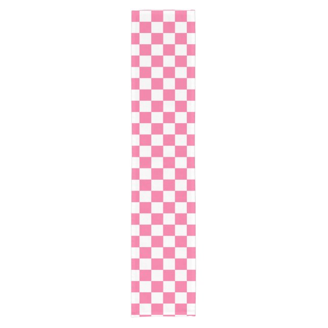 Pink White Chequered Check Pattern Short Table Runner (Front)