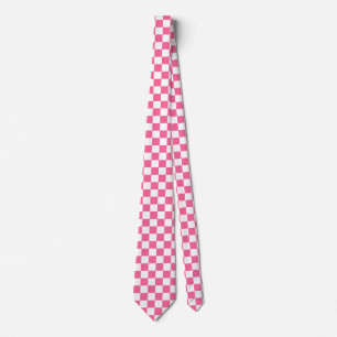 Pink White Chequered Check Pattern Tie