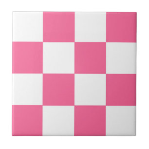 Pink White Chequered Check Pattern Tile