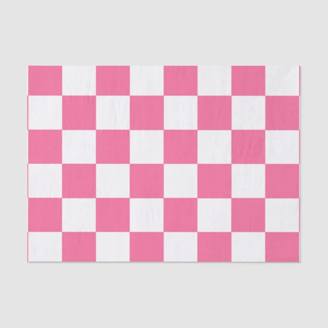 Pink White Chequered Check Pattern Tissue Paper (Front)
