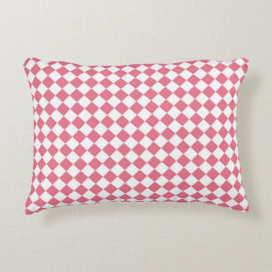 Pink White Chequered Diamond Pattern Accent Pillow