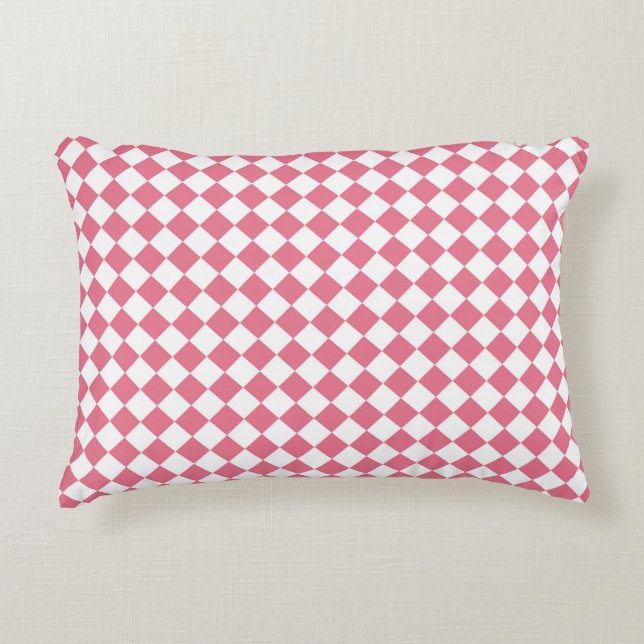 Pink White Chequered Diamond Pattern Accent Pillow (Front)