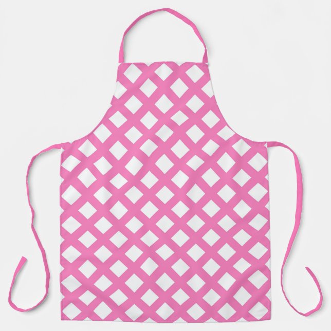 Pink White Chequered Diamond Pattern Apron (Front)