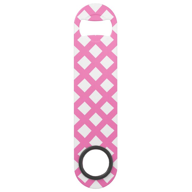 Pink White Chequered Diamond Pattern Bar Key (Front)
