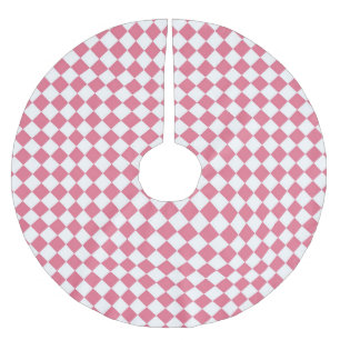 Pink White Chequered Diamond Pattern Brushed Polyester Tree Skirt