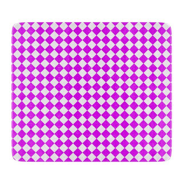 Pink White Chequered Diamond Pattern Cutting Board (Front)
