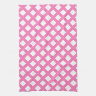 Pink White Chequered Diamond Pattern Kitchen Towel