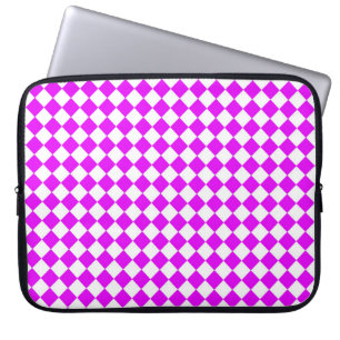 Pink White Chequered Diamond Pattern Laptop Sleeve