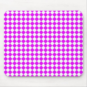 Pink White Chequered Diamond Pattern Mouse Pad