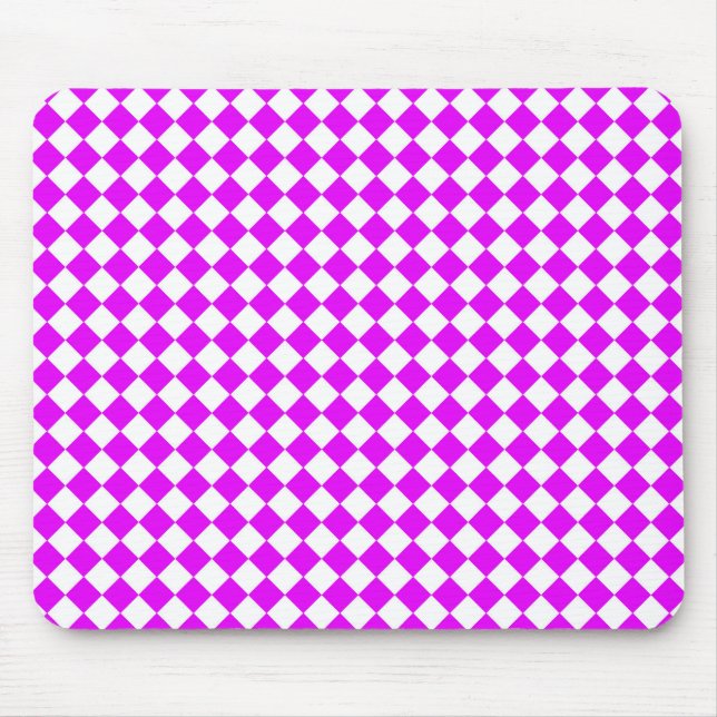 Pink White Chequered Diamond Pattern Mouse Pad (Front)